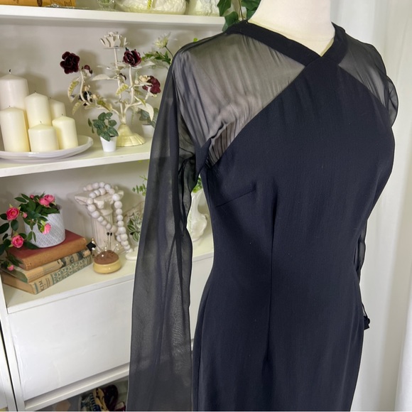 Vintage Carolyne Roehm Black Sheer Sleeved Cocktail Dress - Picture 4 of 16